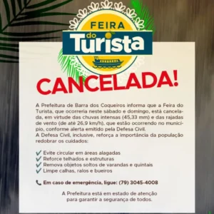 Feira do Turista é cancelada devido às chuvas e ventos que atingem o município