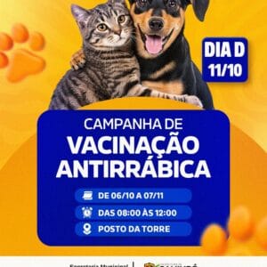 A Prefeitura de Caninde de Sao Francisco por meio da Secretaria Municipal de Saude realiza a Campanha de Vacinacao Antirrabica para caes e gatos